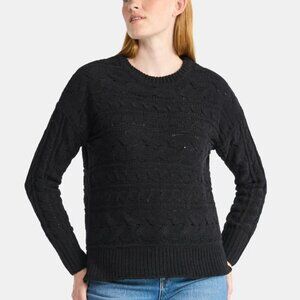 NWT Time & Tru Women's Chenille Cable Black Soot Knit Crewneck Sweater Size M !